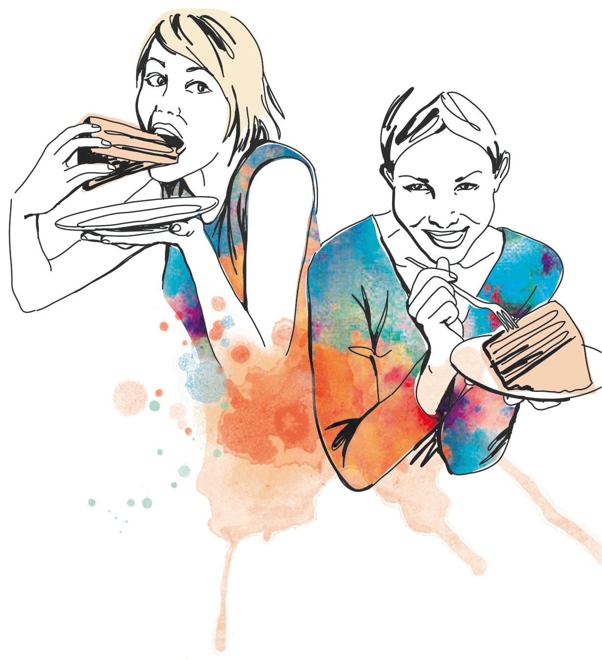 Illustration tecknad och med akvarell av växter och symbolen för kretslopp